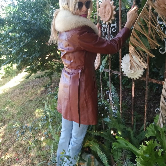 70s vintage Leather Fox trimmed Jacket Small - Picture 5 of 11